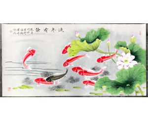 四尺整国画工笔画九鱼图《年年有余》 