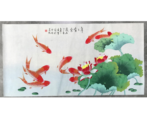 四尺整国画工笔画九鱼图《年年有余》 