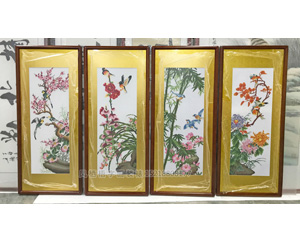 《梅兰竹菊》十字绣装裱红木画框 