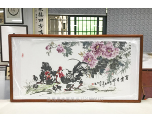 广州荔湾区 写意公鸡 富贵吉祥 国画装裱画框 