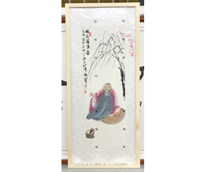 裱现代原木画框 国画《罗汉图》装裱