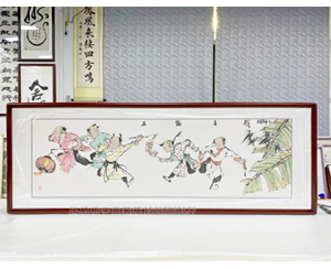 六尺对开 《五福》国画裱框